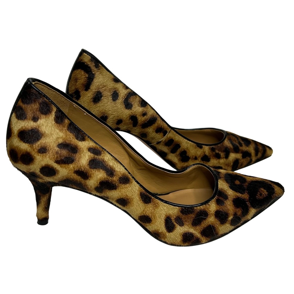 Nine West Leopard Print Hair‎ Calf Pointed Kitten Heel Pumps Size 6M